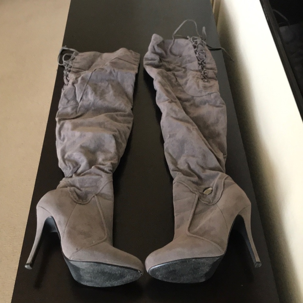 N.Y.L.A. Thigh High Suede Grey Boots